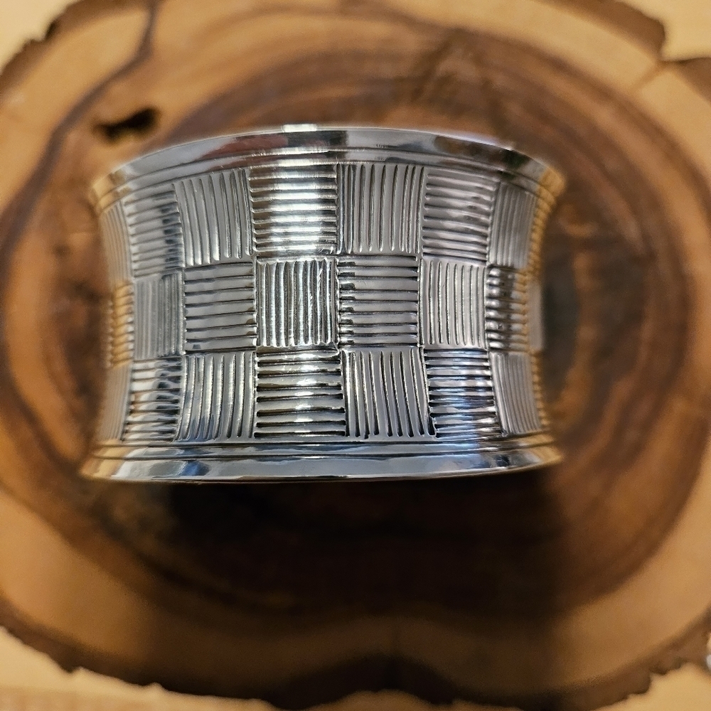 Two Bangles Bracelets Woven Silver Tone Boho - image 6